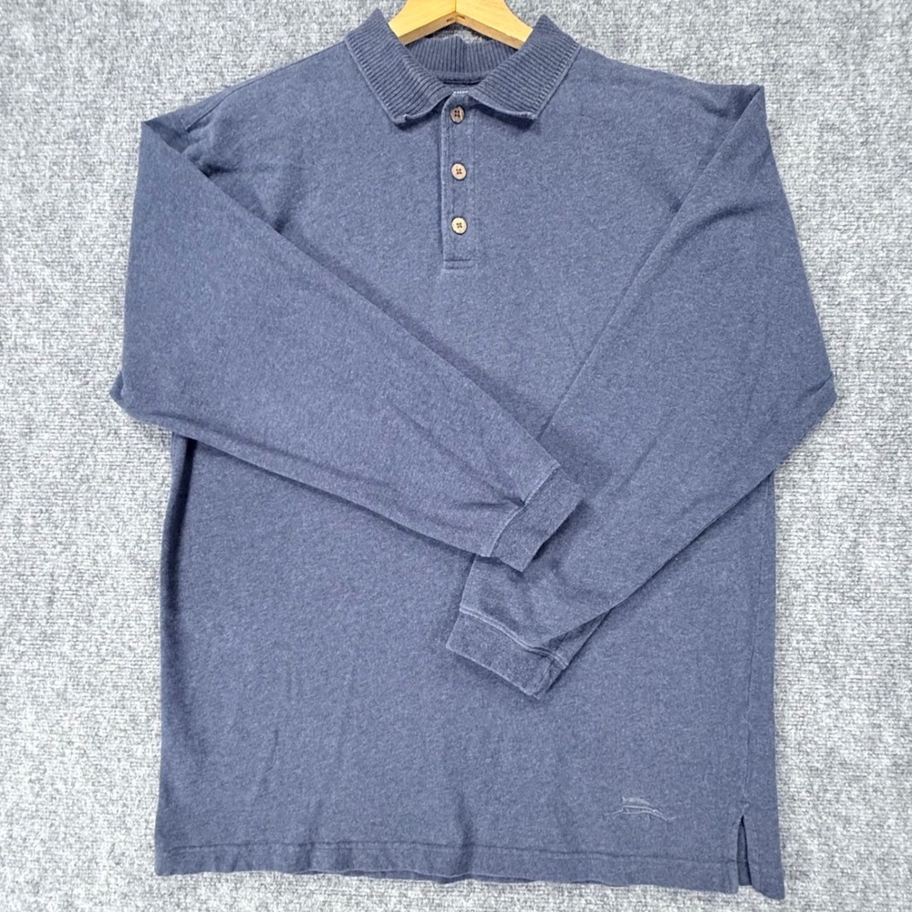 Vintage Tommy Bahama Polo Shirt Men's Large Blue Long Sleeve Cotton Marlin